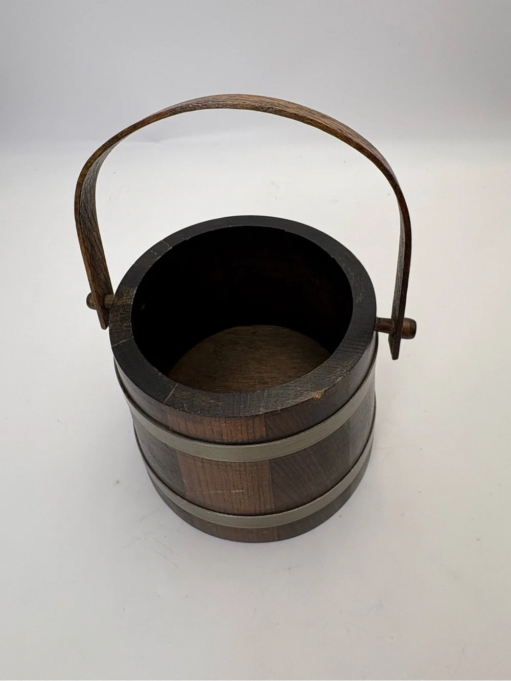 Vintage Wooden Rustic Bucket or Firkin - Brown and Brass